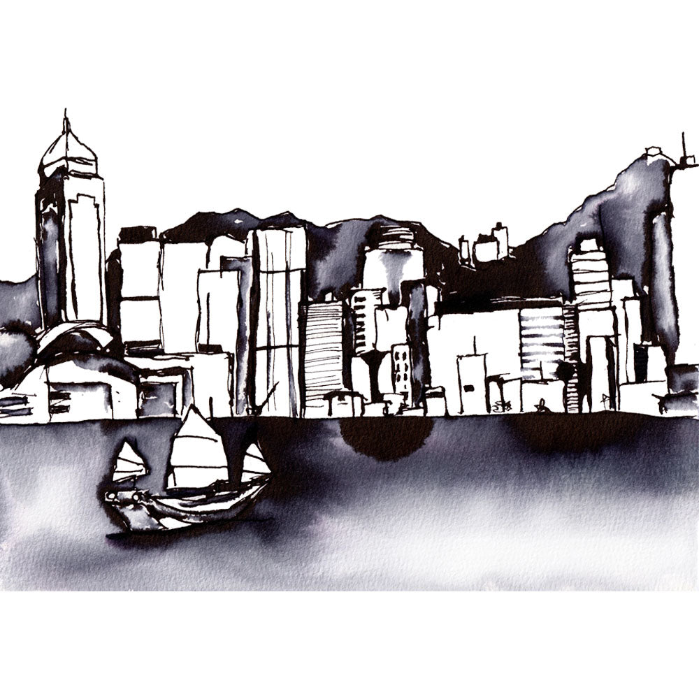Hong Kong skyline – Original Watercolor Art Print