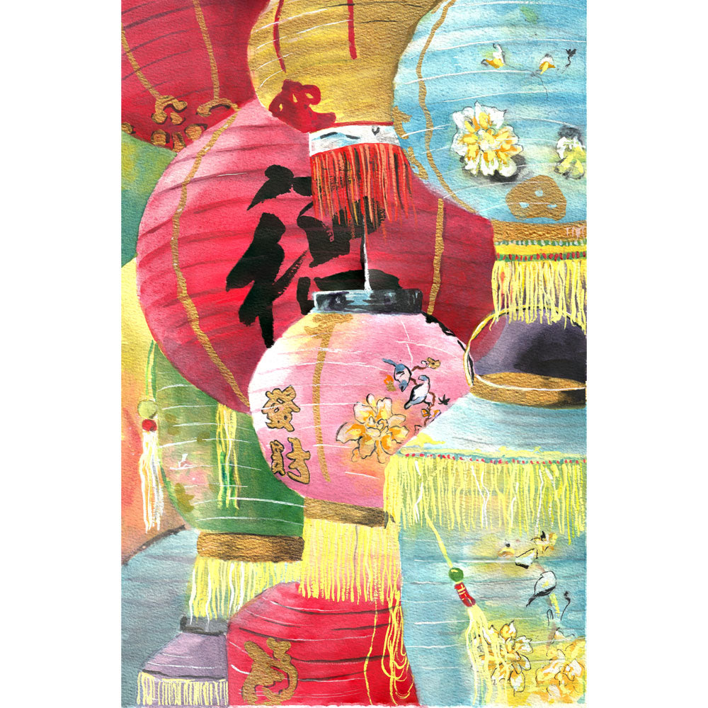 Mid-Autumn Festival Lanterns Watercolor Art Print – Hong Kong